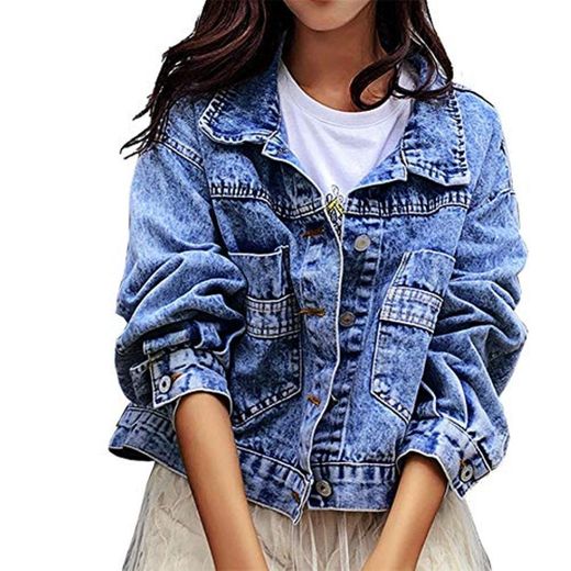 WLXFVNYBD Jeans Chaquetas Abrigos Mujeres Short Casual Denim Coat Nuevo Otoño Manga