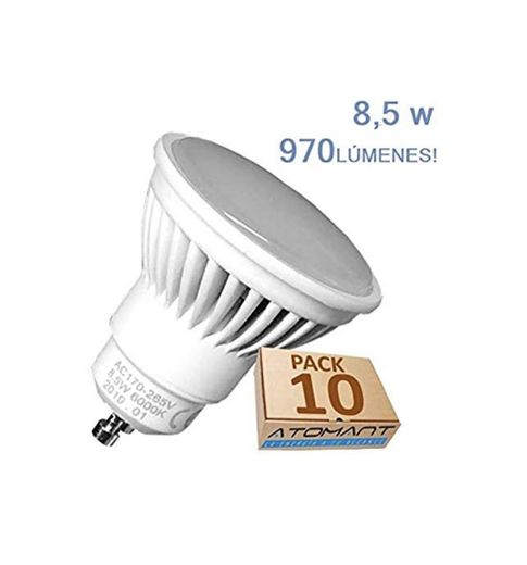 Pack 10x GU10 LED 8,5w Potentisima. Color Blanco Neutro (4500K) 970 Lumenes.
