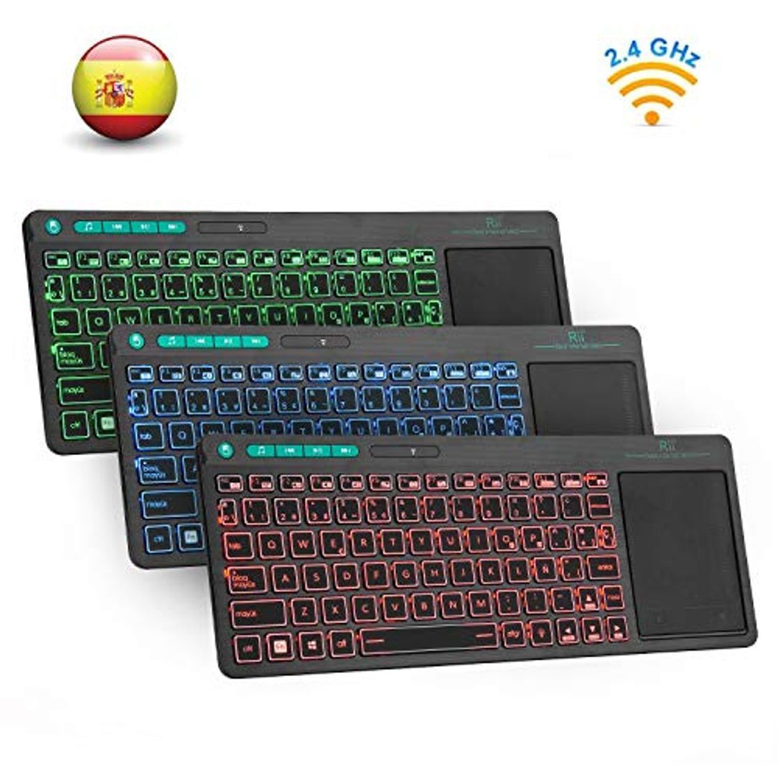 Product Rii K18 Plus -Teclado inalámbrico touchpad con 3 Colores LED