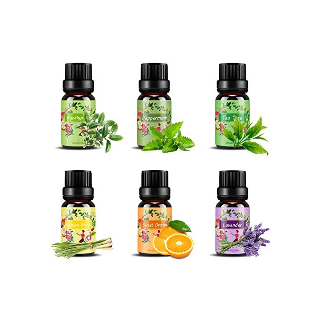 Social Set de aceites esenciales,100% Natural Puro Aromaterapia Aceite Aromático,6 x 10 ml
