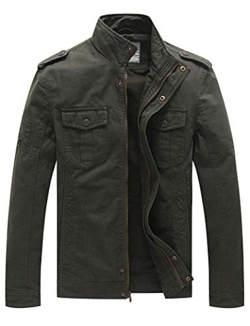 Moda WenVen Chaqueta de Algodón Primavera Sahariana para Hombre Verde Militar X