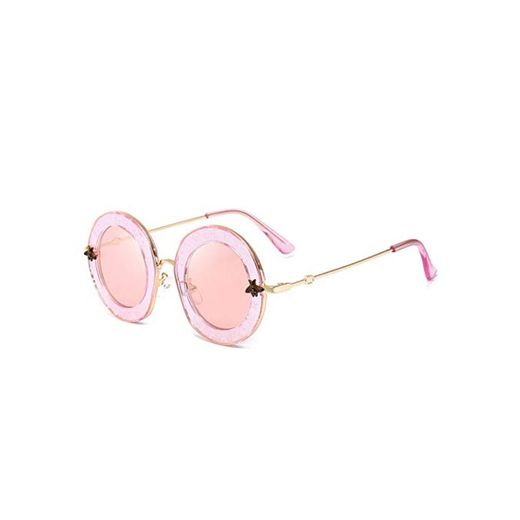 ZRTYJ Gafas de Sol Pequeñas Gafas de Sol Redondas de Las Mujeres de la Moda Retro Rosa Espejo Lente Letras inglesas Marco Damas Gafas de Sol Sombras