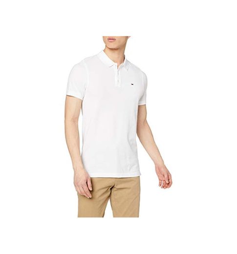 Tommy Hilfiger Piqué P Camiseta Polo con Cierre de 3 Botones, Blanco