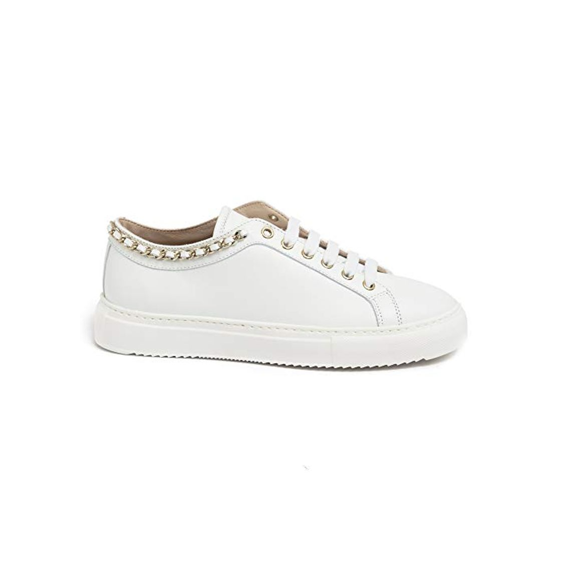 Fashion Stokton - Zapatillas de mujer 110 blancas de piel con cadena -