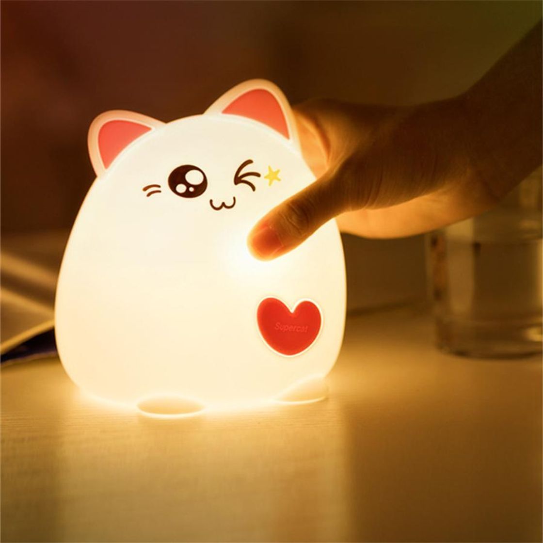 Social Noche para niños Night Light Niños LED Night Light Cute Cat Animal USB Carga Silicona Suave Cartoon Nursery Lamp Dormitorio Baby Night Lamp Niños Juguete Regalo de Cumpleaños