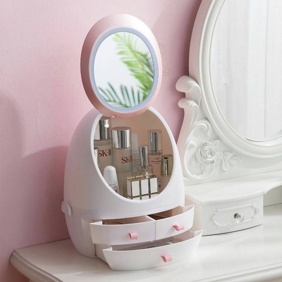 Social Led HD mirror makeup storage box cosmetic organizer case😍😍