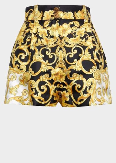Versace High Waisted Gold Hibiscus Print Shorts
