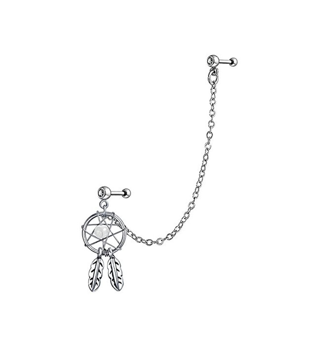 Social Atrapasueños Piercing Doble Cordón Blanco De Cadena Única Oreja Pendientes para La