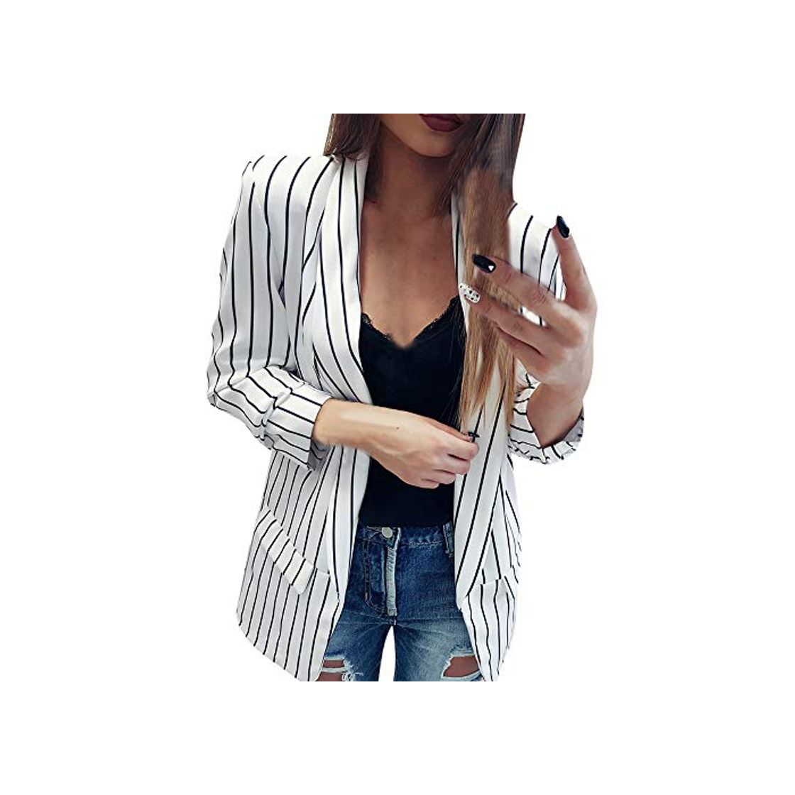 Fashion OverDose mujer De Manga Larga A Rayas con Estilo Duster Blazer Chaqueta