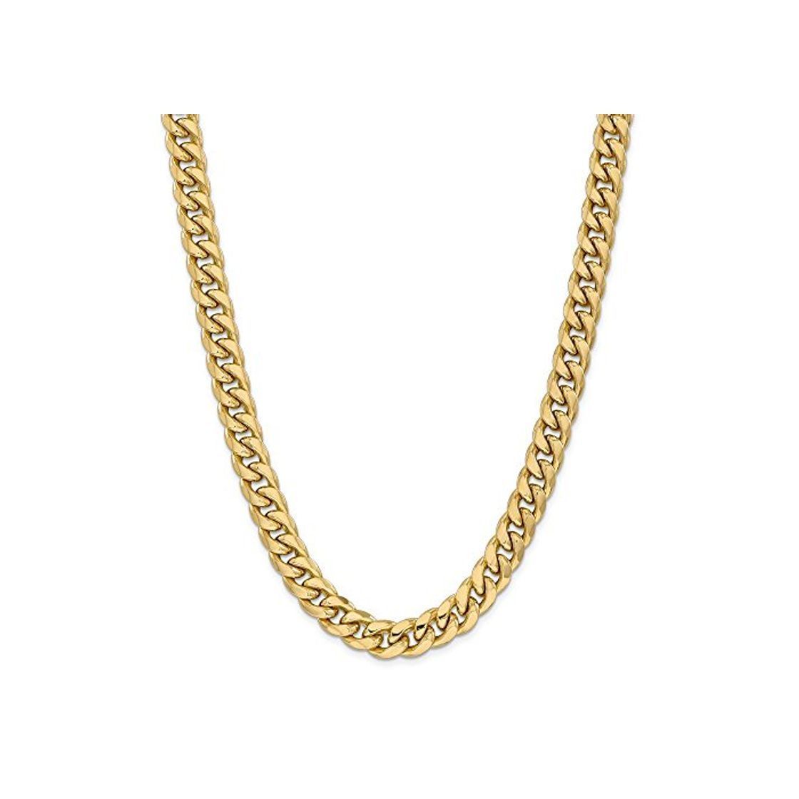 Social Collar de cadena cubana semisólida de oro amarillo de 14 quilates