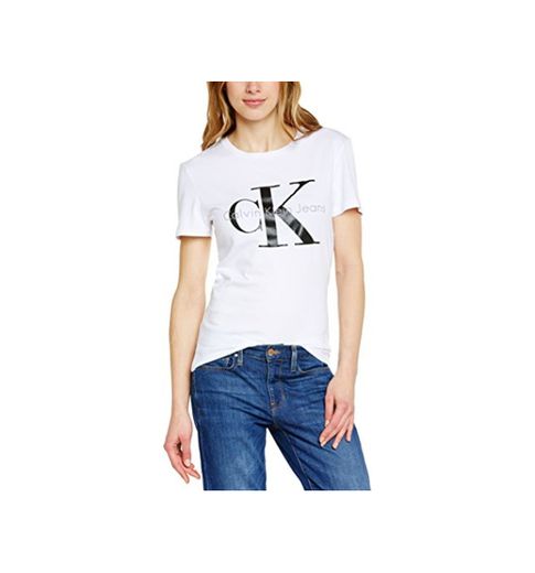 Calvin Klein Jeans Damen T-Shirt SHRUNKEN TEE, Camiseta Para Mujer, Blanco