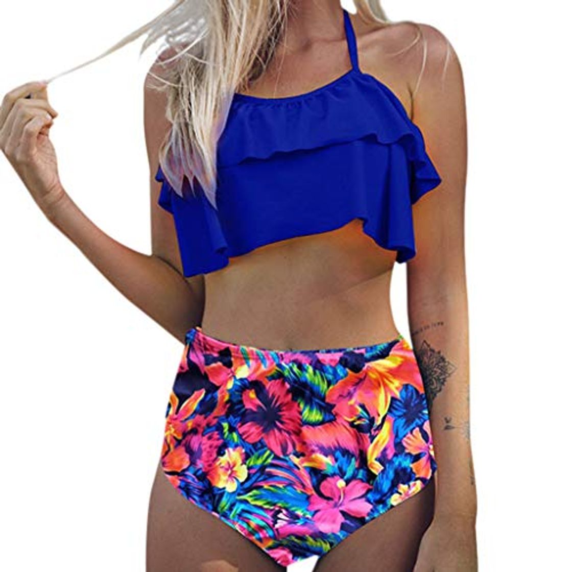 JERFER Ropa de Playa Femenina Cintura Alta Bikini Mujer Hacer Subir Impresión Traje de Baño