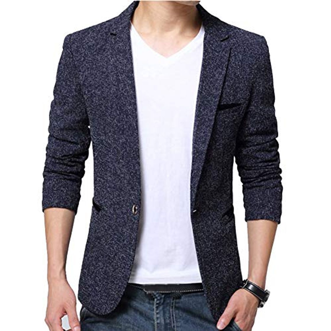 Moda Guiran Hombres Chaquetas De Traje Y Americanas Informal Business Casual Blazer Slim Fit Azul 2XL