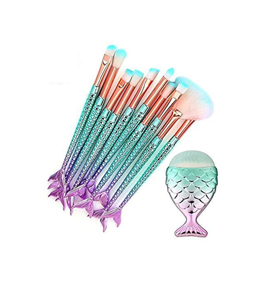 Producto Pinceles de Maquillaje de Sirena, Set de 11 Pinceles de Maquillaje Profesional