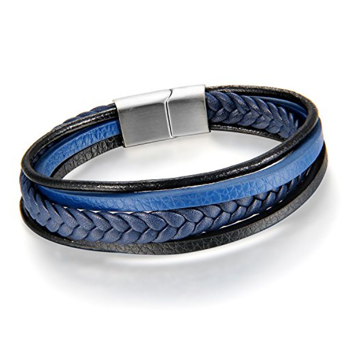 Lugar Cupimatch Pulsera Hombre Cuero Trenzada Brazalete Multicapa Azul Regalo Navidad San Valentin