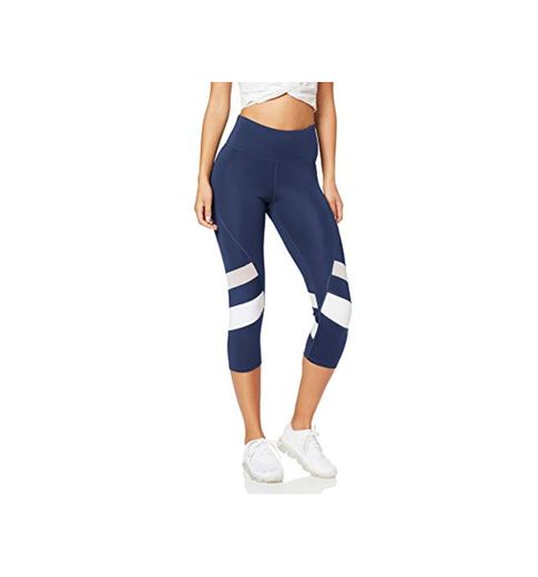 Amazon Brand - AURIQUE Leggings deportivos capri con paneles para mujer, Azul