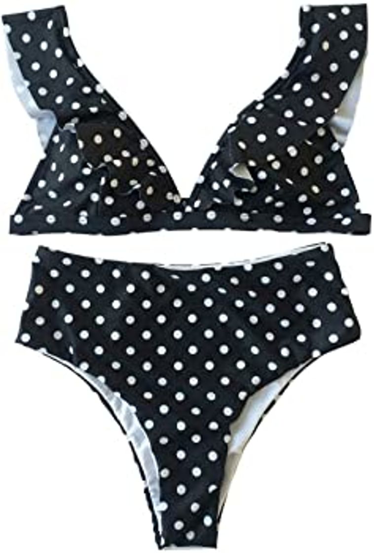 Fashion JFan Mujer Traje de Baño Bikini Punto de Onda Ruffle Conjunto de