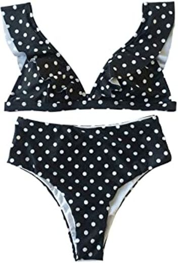 JFan Mujer Traje de Baño Bikini Punto de Onda Ruffle Conjunto de