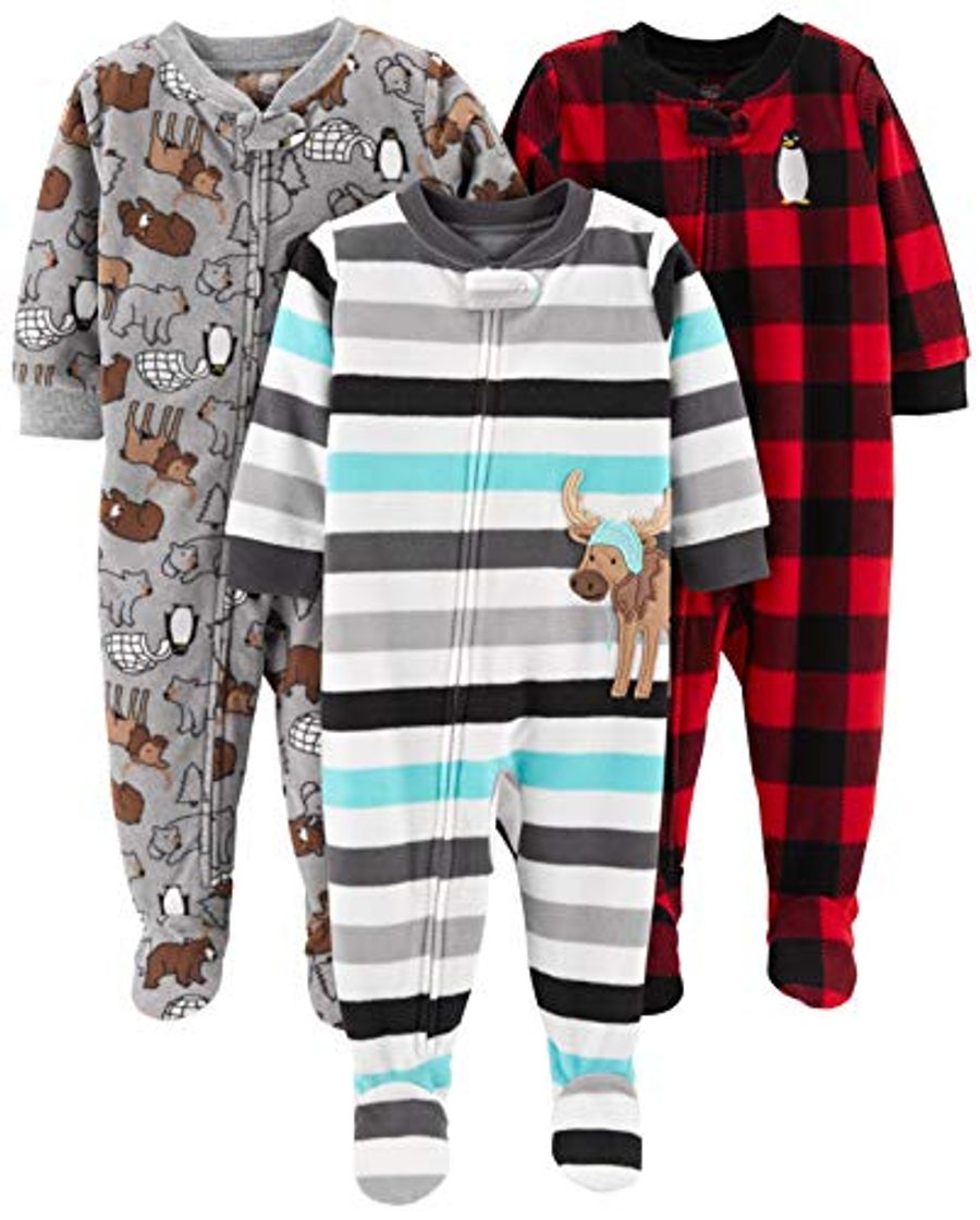 Fashion Simple Joys by Carter's 3-Pack Flame Resistant Fleece Footed Pajamas Infant-and-Toddler Sets,