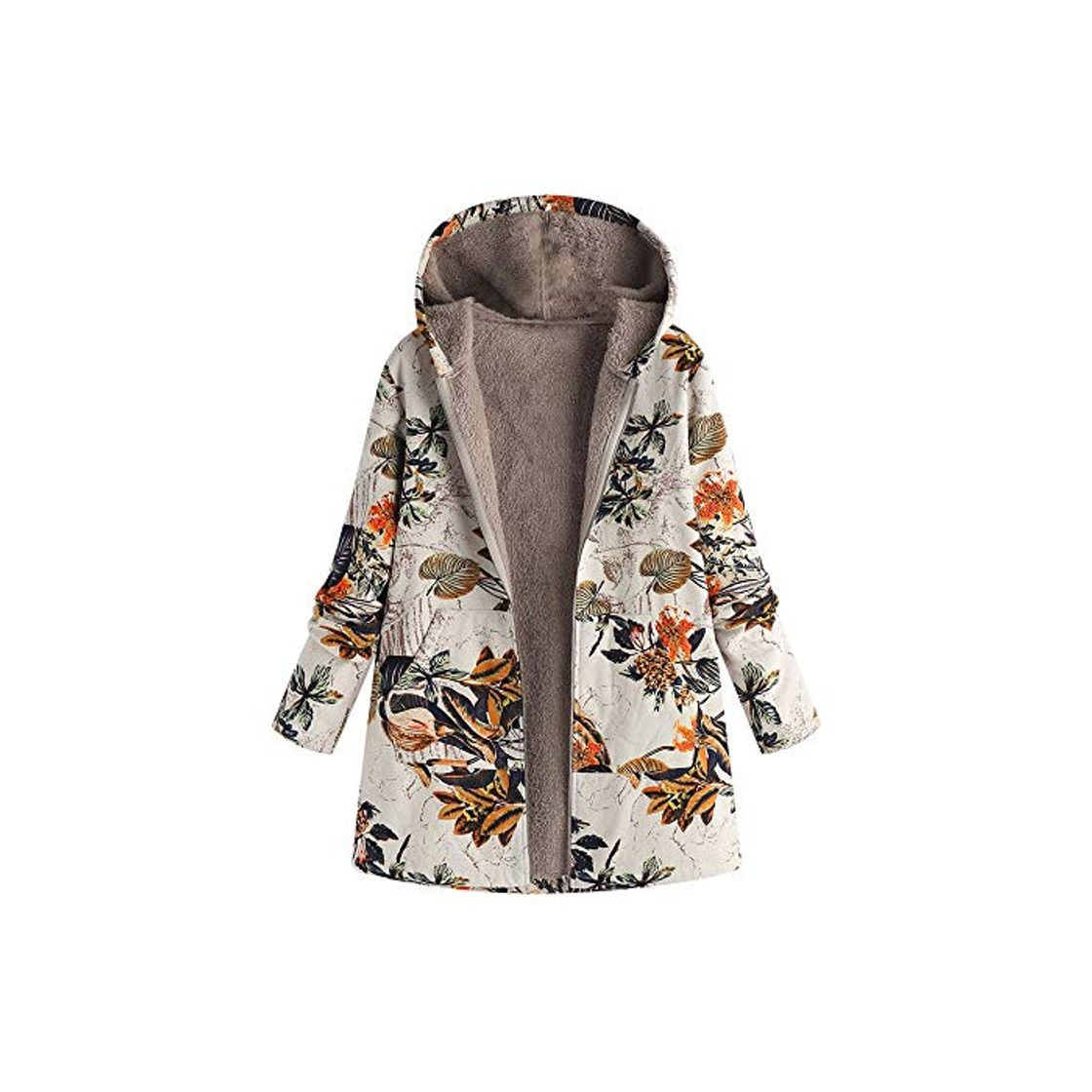 Moda Abrigos para Mujer Invierno Chaqueta Suéter Floral Bolsillos con Capucha Jersey Tallas Grandes Sudadera con Capucha Caliente Y Esponjoso Gruesas Cerrojo De Capa Mantene Lino Ropa riou