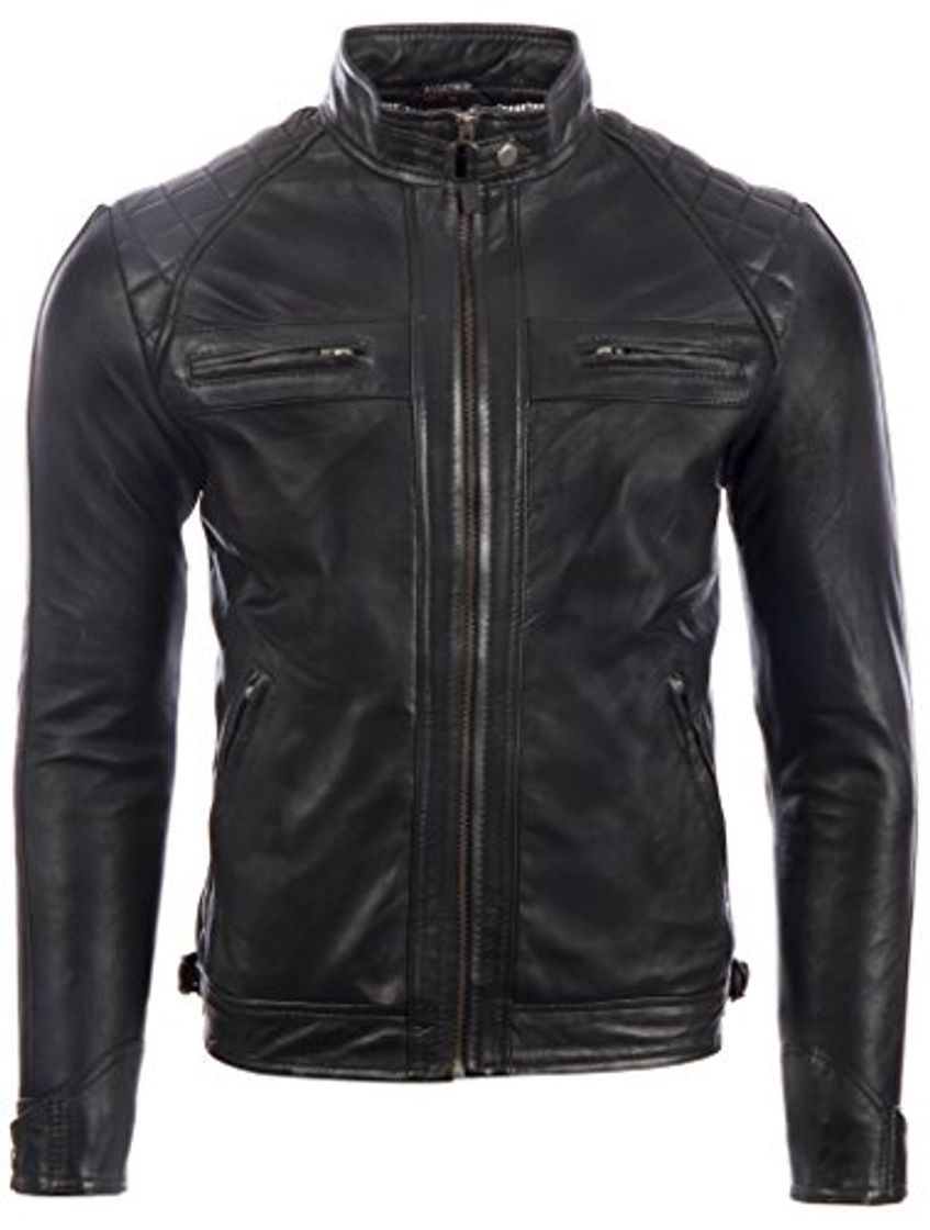 Moda Aviatrix Chaqueta Biker De Cuero Autentica para Hombre con Diseno De Hombros