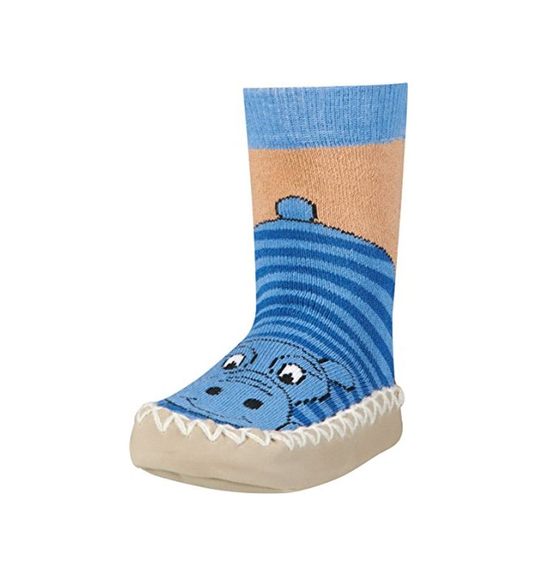 Moda Playshoes Zapatillas con suela antideslizante Hippopotamus Pantuflas, Opaco, no transparente, Azul Blau