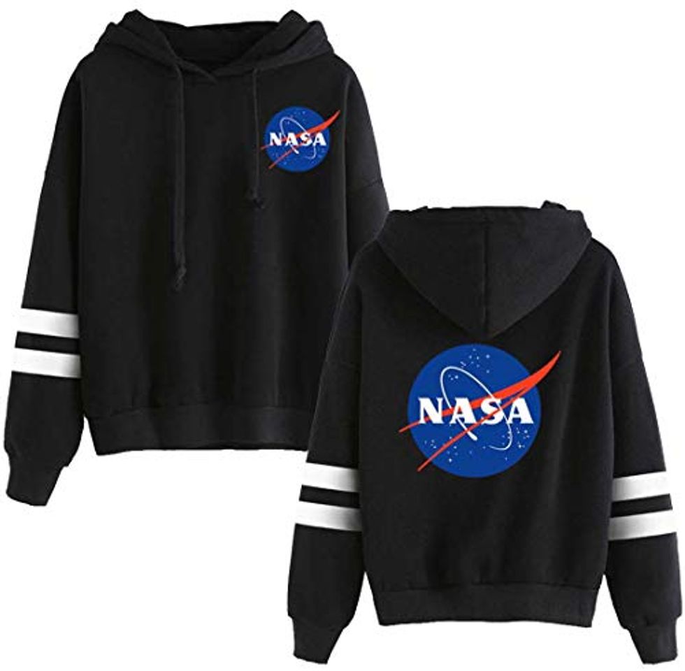 Social EMILYLE Mujer NASA Aeronautico Sudadera con Capucha Manga Larga Deportiva. L