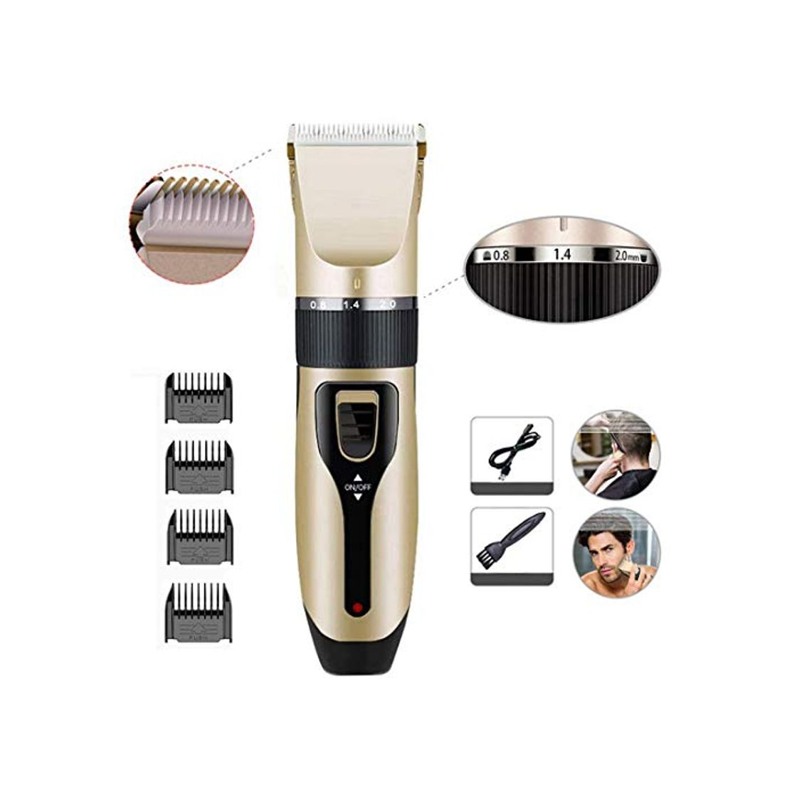 Fashion Cortapelos para hombres Kit de corte de cabello profesional Recortador de barba recargable eléctrico Afeitadora de barba para adultos Uso diario de viaje con cepillo de peine guía