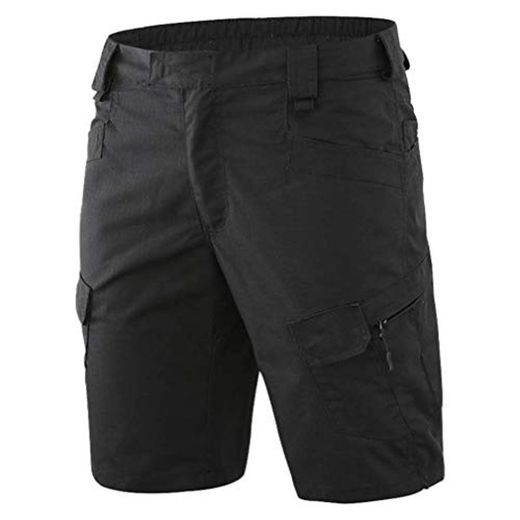 emansmoer Camo Military Combat Tactical Multi Pockets Cargo Shorts Outdoor Quick Dry Cycling Hiking Casual Short Pants negro L