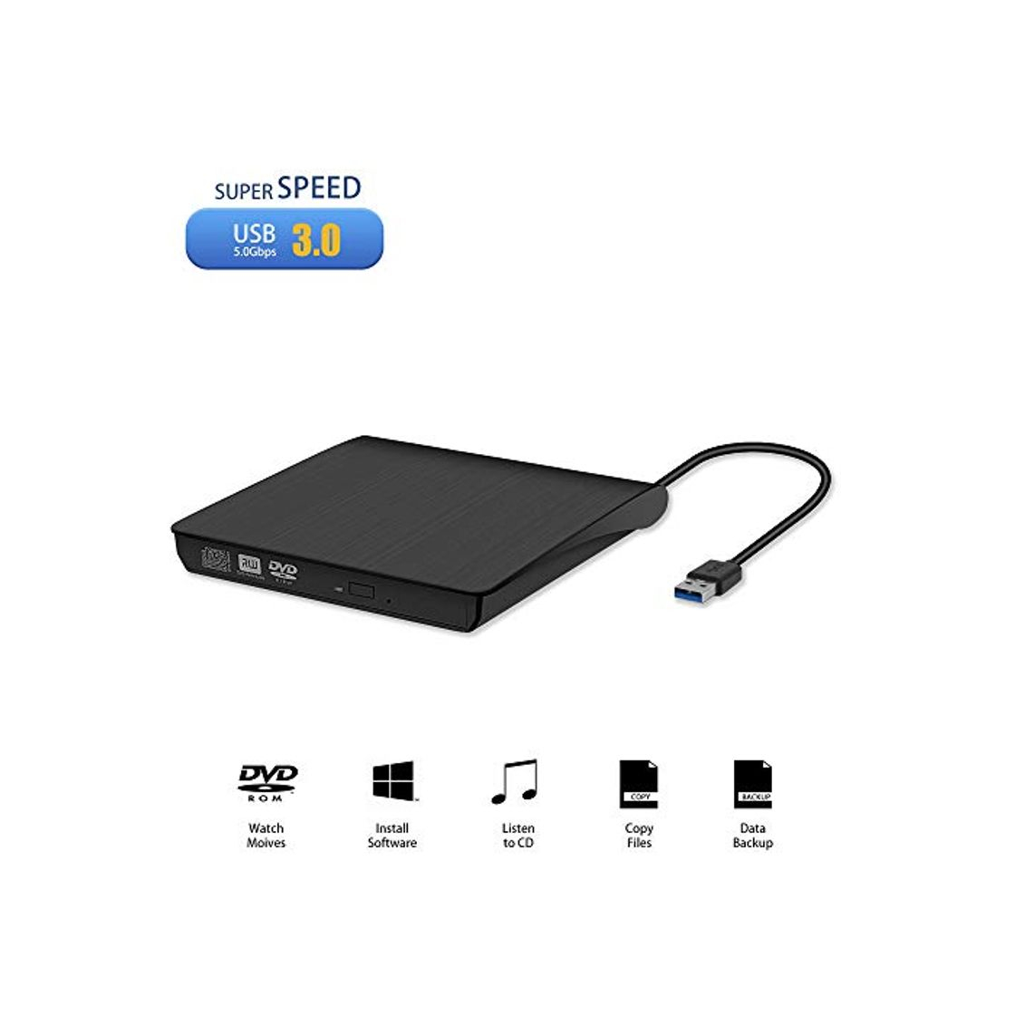 Productos Antika Grabadora de DVD/CD Externa USB 3.0 Portátil Diseño Ultra Delgado, Lector