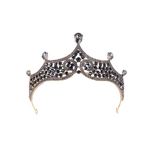 Corona Estilo barroco gótico tiara nupcial de la boda corona de la vendimia con cuentas de diamantes de imitación negro para la novia o dama de honor corona fiesta accesorios para el cabello Bridal Ti