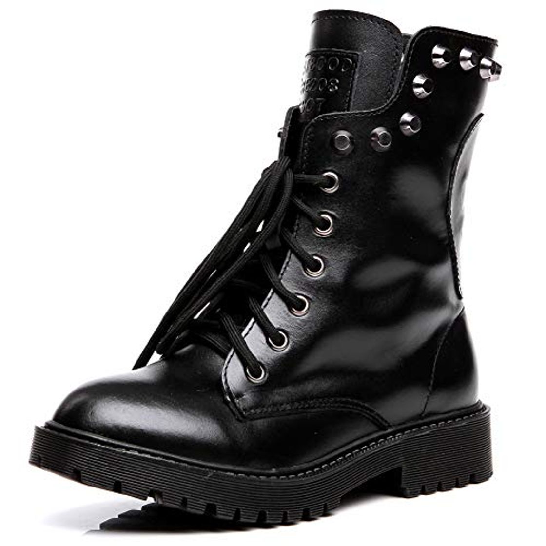 Moda Shenn Mujer Cráneo Punk Remache Media Pierna Tacón Grueso Motocicleta Botas De