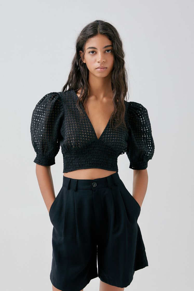 Social Camisa negra cuadrille resorte