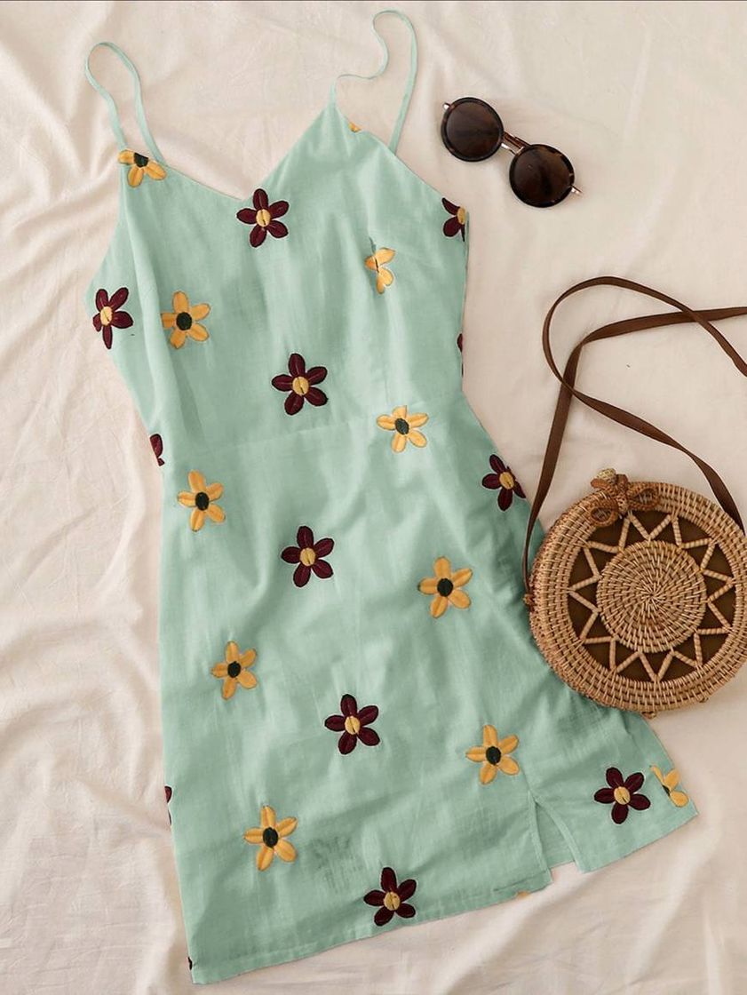 Moda Vestido de tirantes con bordado floral🌻🌼