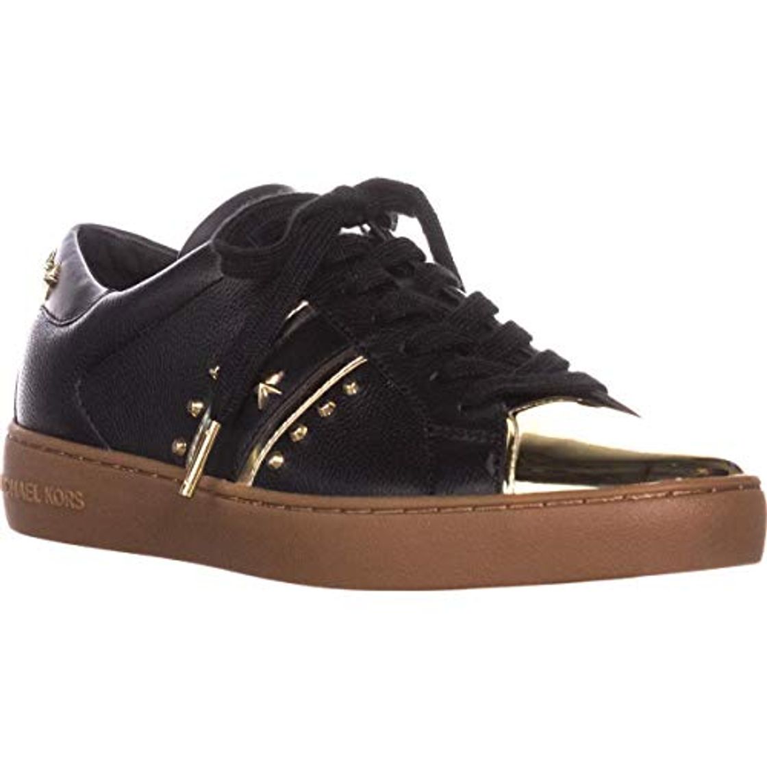 Social Zapatos Mujeres Sneakers Michael KORS Frankie Stripe Leather Black Pale Gold New