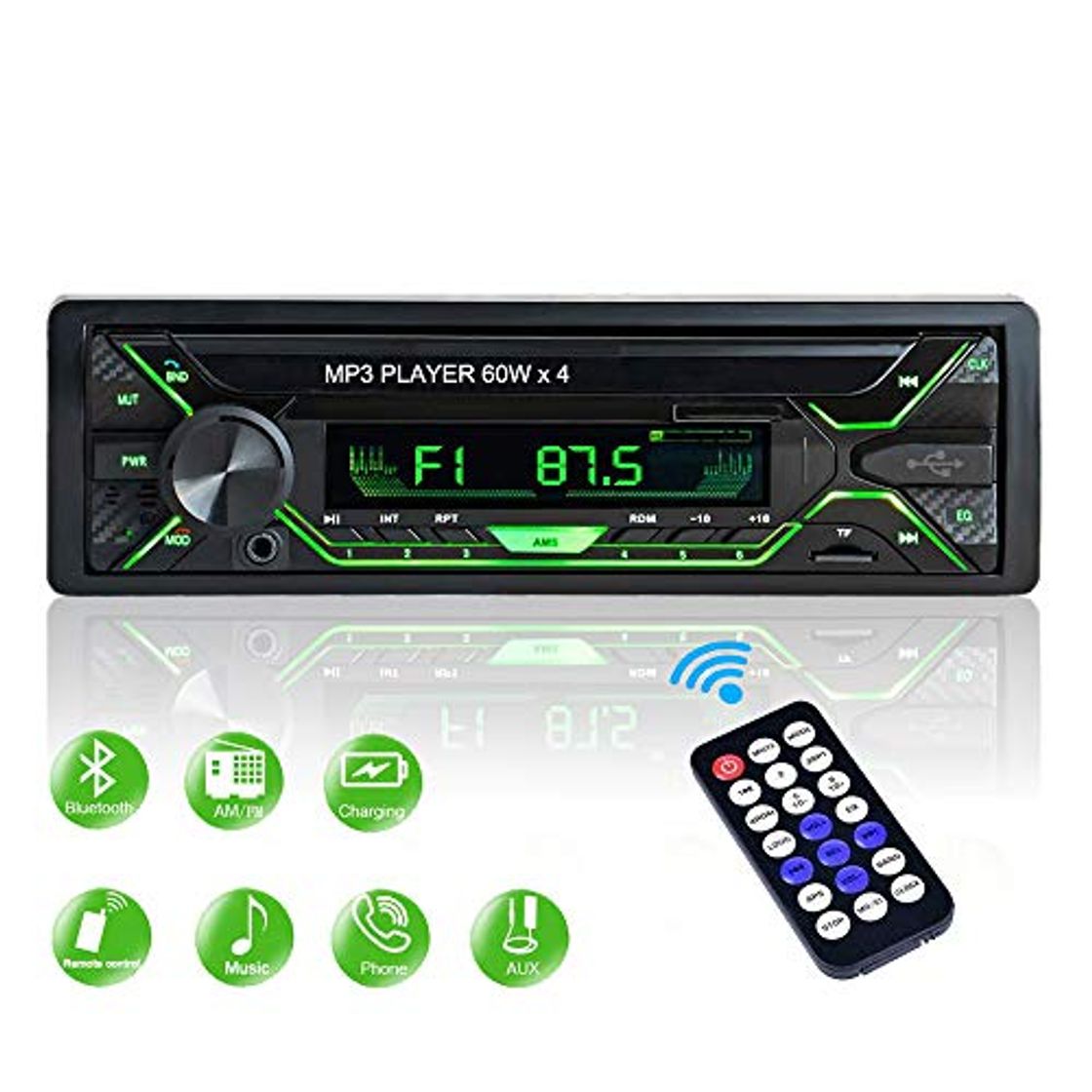 Lugares Aigoss Radio Coche Autoradio Bluetooth 1 DIN 60W x 4 FM Estéreo