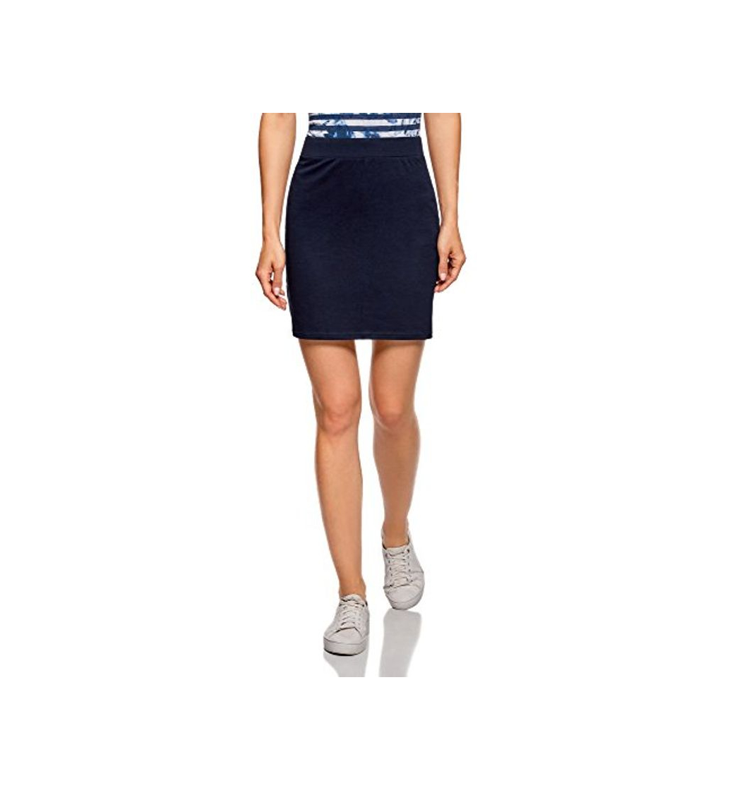 Fashion oodji Ultra Mujer Falda Básica de Punto, Azul, ES 36