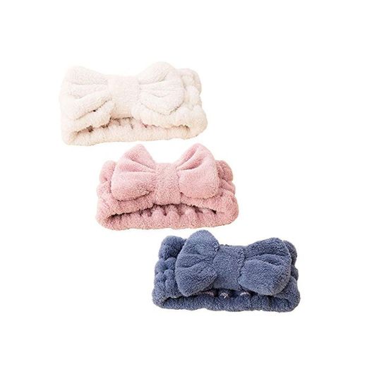 3 PCS Bowknot Pelo Bandas,Diadema de Maquillaje Elástica Bowknot Pelo Banda Lana