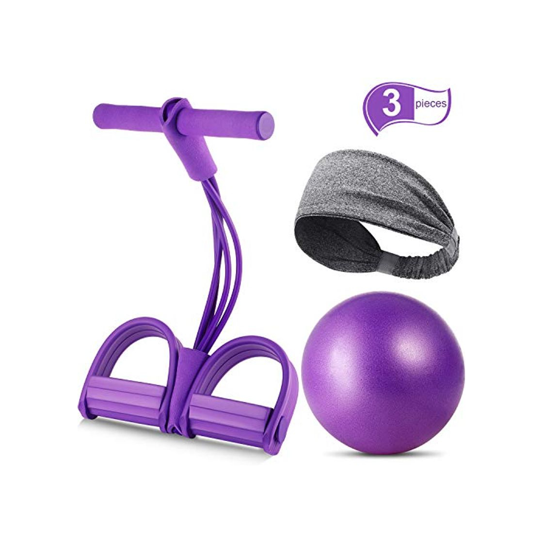 Producto Cuerda Elástica de Tracción Banda de Resistencia de Pedal Cuerda de 4 Tubos de Pedal Fitness Cuerda Ejercitador Pierna Cuerda Abdominal con Bola Diadema de Yoga para Ejercer Abdomen Muslo Brazo