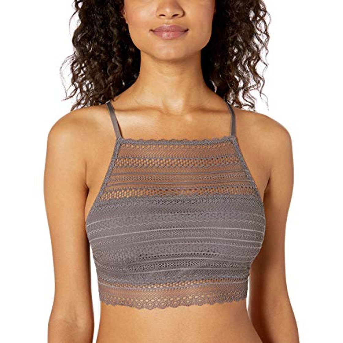 Fashion Mae Women's Stripe HI-Neck Lace Bralette Sujetador