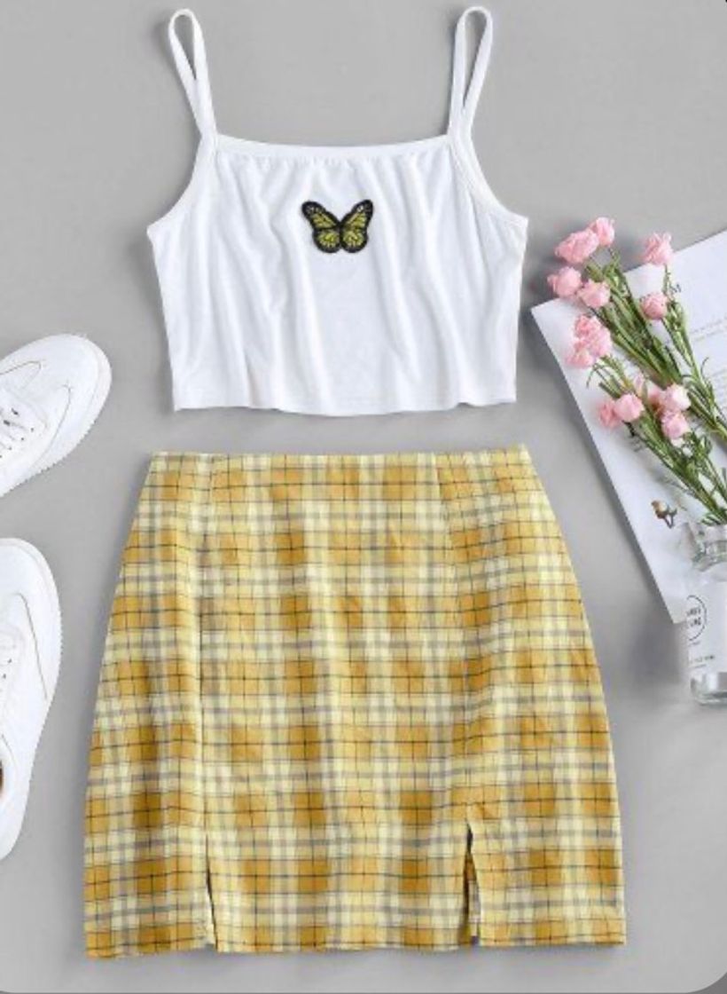 Fashion Conjunto amarelo indie 