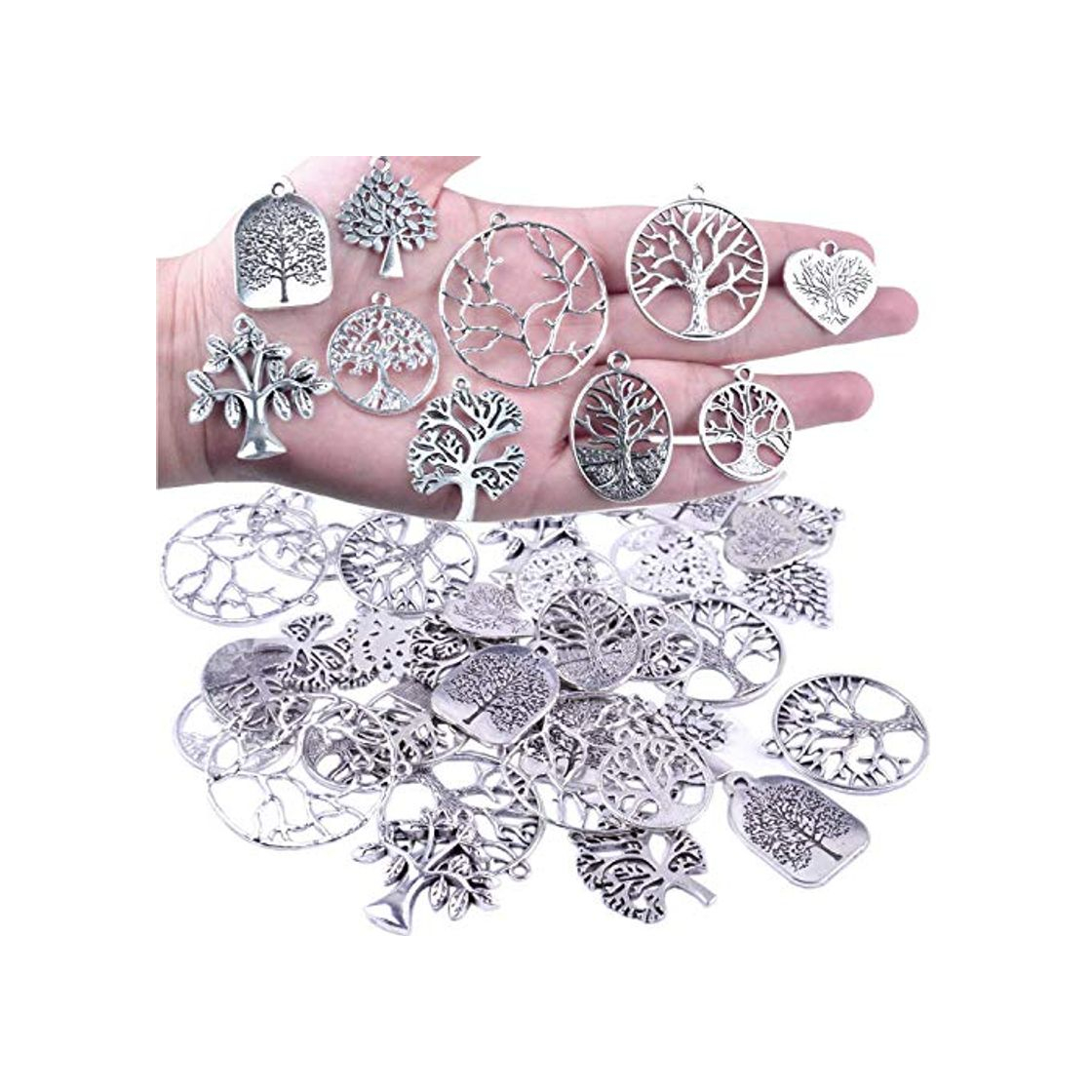 Fashion BronaGrand 40pcs Colgantes de Árbol de la Vida Encantos Dijes Plata para