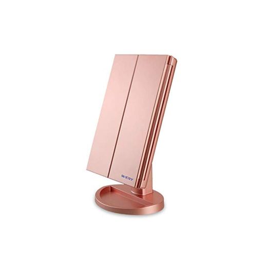 Espejo Maquillaje con Luz,WEILY Triple Espejo Plegable Lámpara LED 180 Grado de