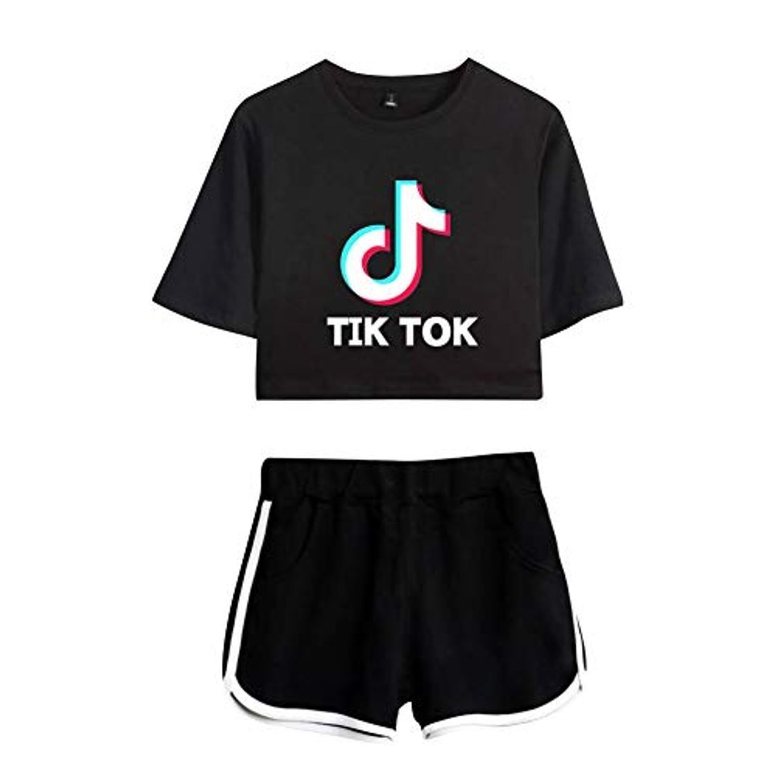 Social TIK Tok Conjunto 2 Piezas Mujer Verano Completo Sportivo Pantalon y Crop Top Manga Corta Chandal Gimnasio Deporte Traje de Running Gym Sportwear Tracksuit Sweatsuit Streetwear C00605TXDKBKM