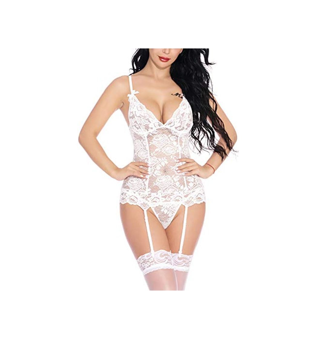 Social Evelife Mujer Sexy Conjunto de Lencería, Correa Trasera Sexy Encaje Ropa Interior