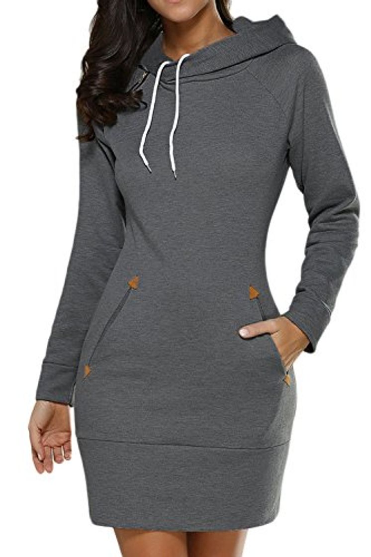 Product La Mujer Casual Manga Larga con Capucha Sudaderas Blusas Otoño Invierno Vestido con Bolsillos Darkgrey S