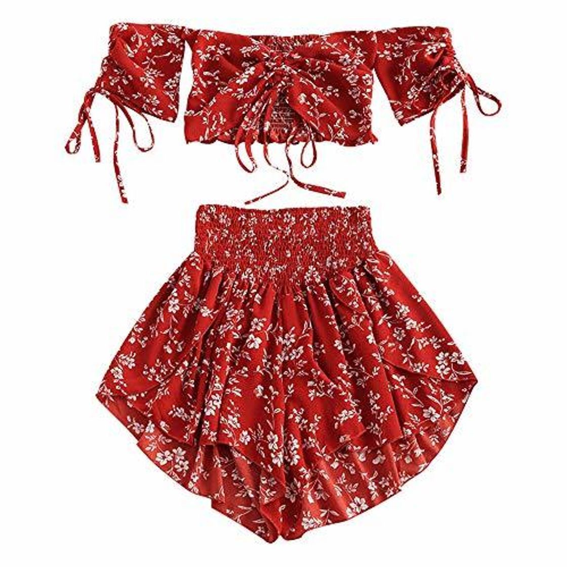 Fashion ZAFUL Trajes de Baño Mujer Top Corto Lazada Delantera Estampado Hombro Descubierto