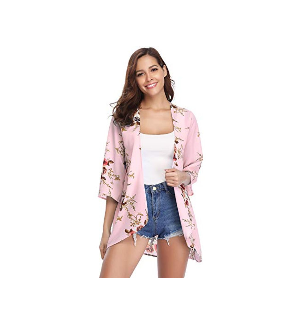 Social Aibrou Women's Floral Kimono Cardigans，3/4 Sleeve Tops Loose Floral Blouse Casual Boho