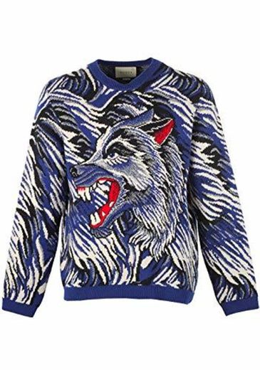 Gucci CL Blue Crew Neck Wolf Guccy Sweater Shirt Size L