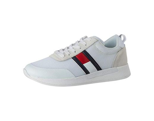 Tommy Hilfiger Flexi Tommy Jeans Flag Sneaker, Zapatillas para Hombre, Blanco